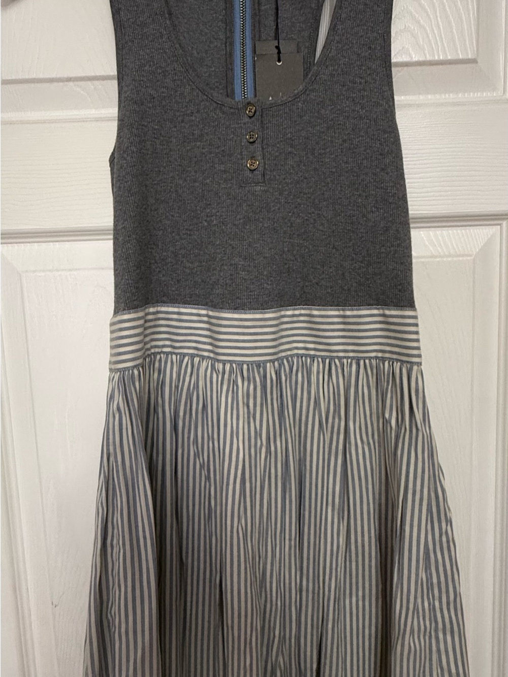 A/X Armani Exchange Gray Knit Tank Dress with Blue-White Striped Skirt